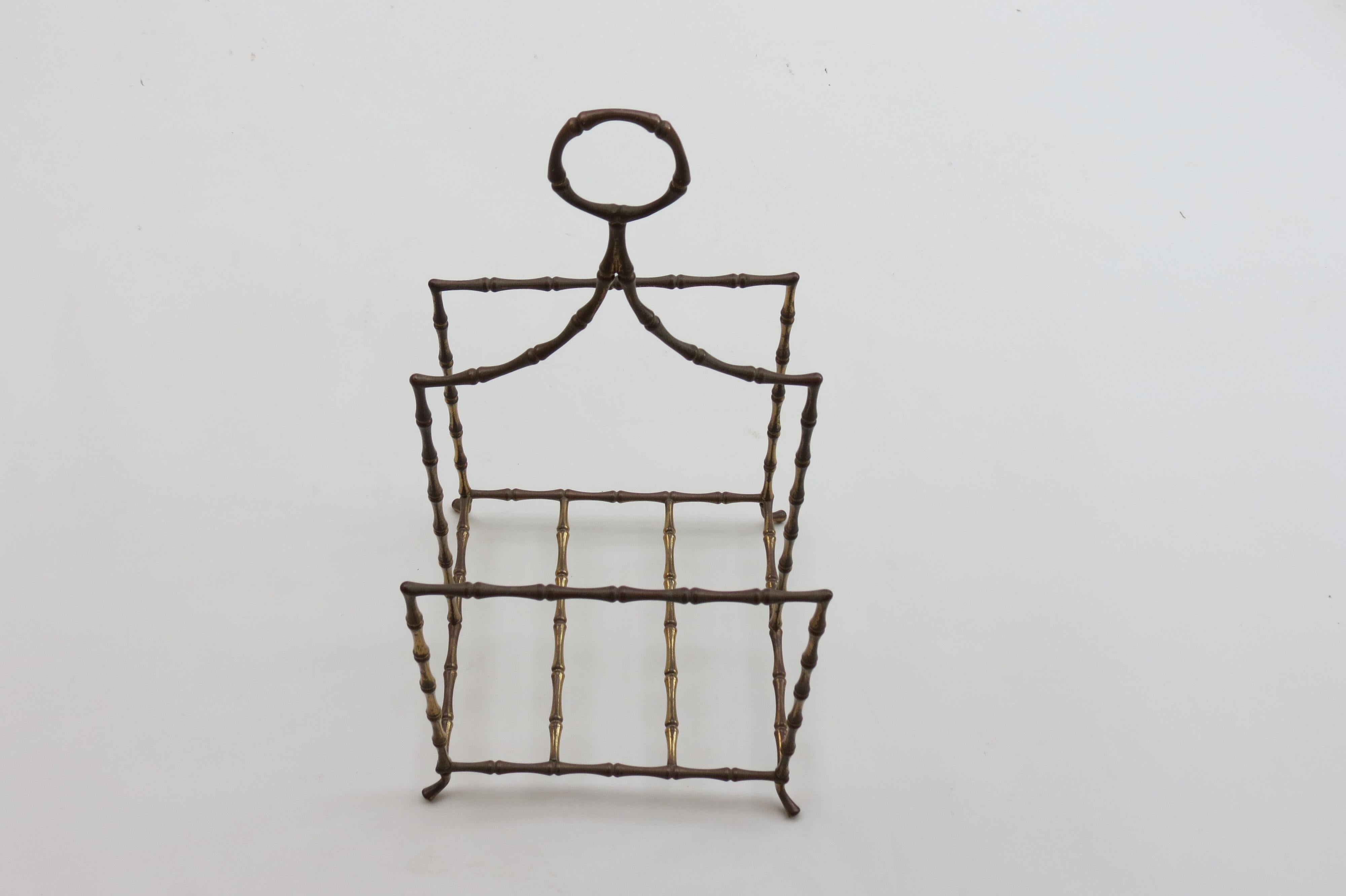 Machine-Made Regency Style Vintage Brass Bamboo Magazine Rack, 1960s