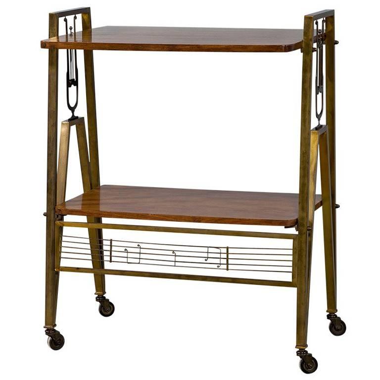 Regency Style Vintage Bronze and Walnut Server Bar Cart