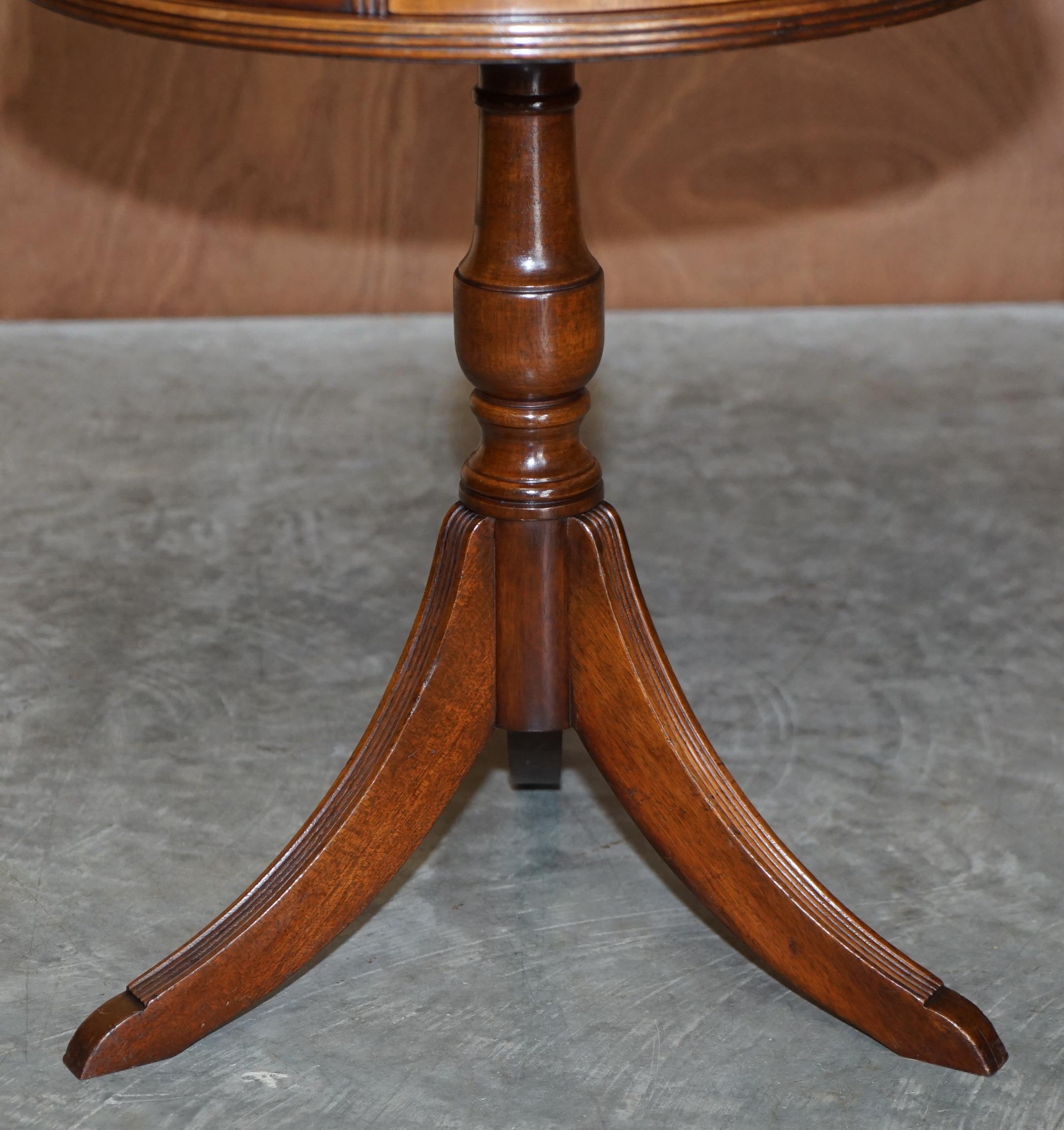 Regency Style Vintage Light Hardwood & Green Leather Twin Drawer Side End Table 2