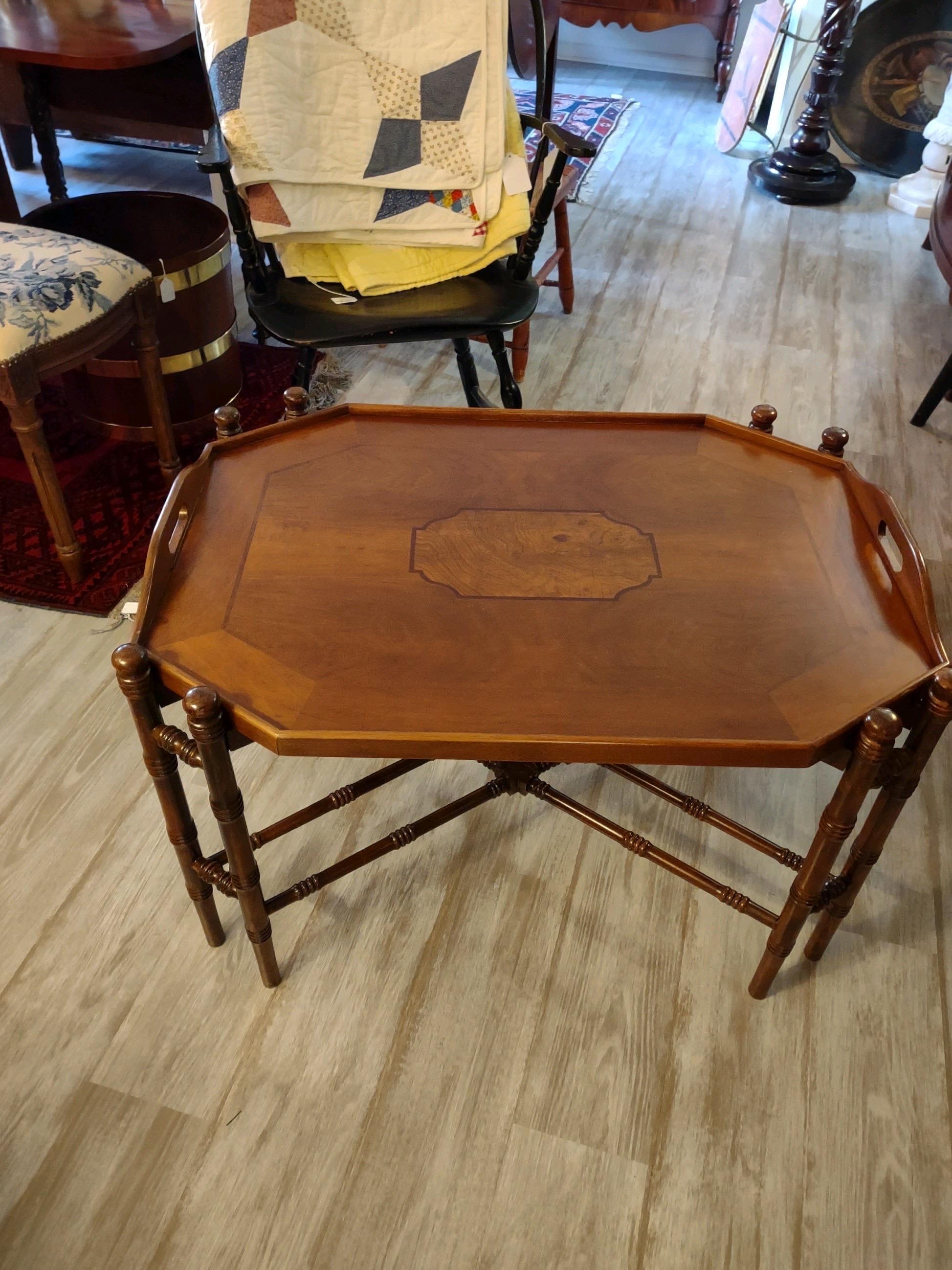 Regency Style Walnut and Burl Tray Top Cocktail Coffee Table at 1stDibs