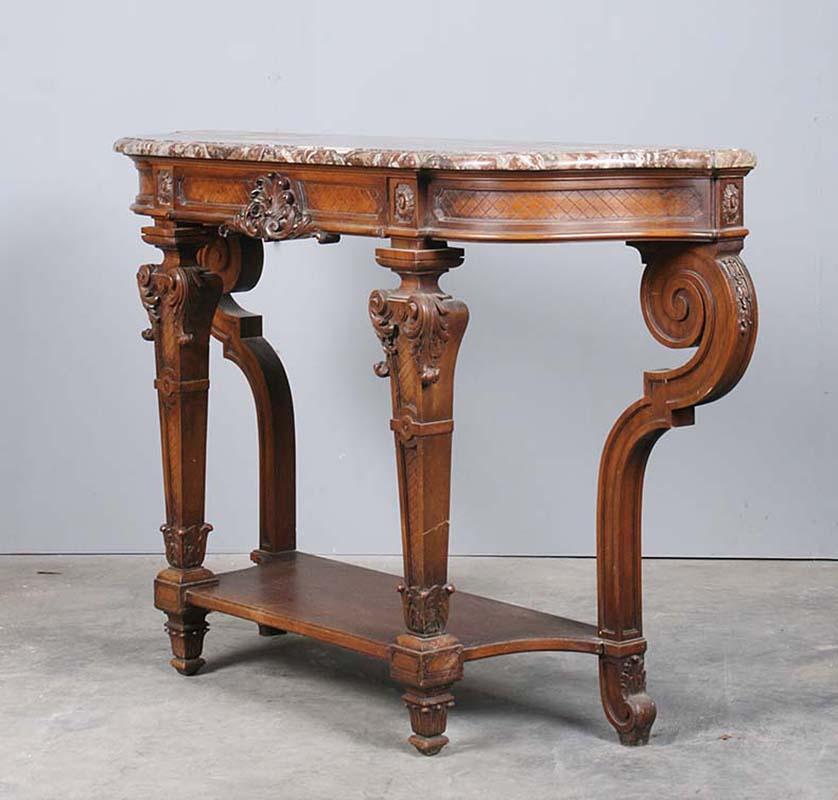 Regency Style Walnut Carved Side Table by L'hoste Et Bernel For Sale 8