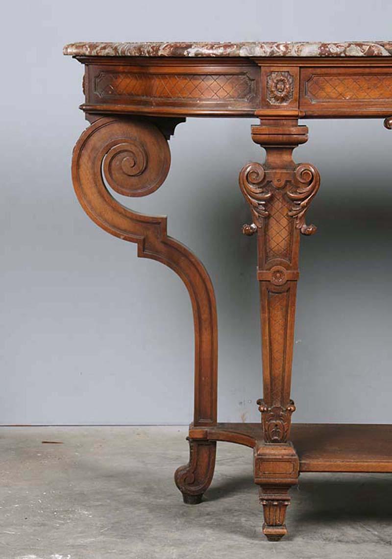 Regency Revival Regency Style Walnut Carved Side Table by L'hoste Et Bernel For Sale