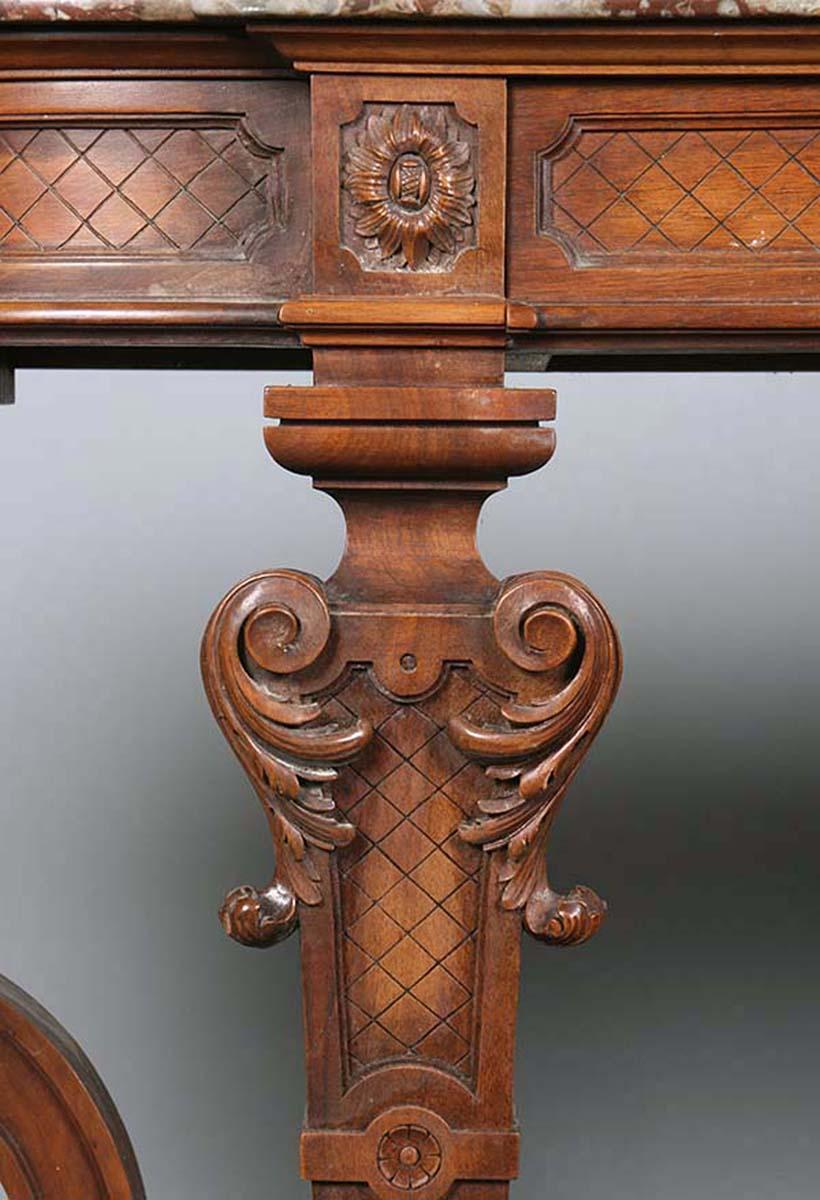 French Regency Style Walnut Carved Side Table by L'hoste Et Bernel For Sale