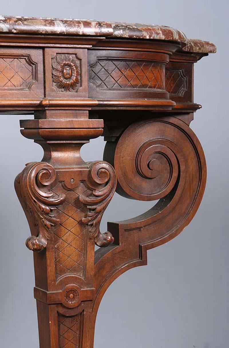 Regency Style Walnut Carved Side Table by L'hoste Et Bernel For Sale 1