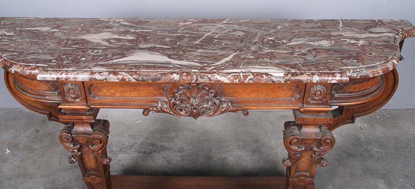Regency Style Walnut Carved Side Table by L'hoste Et Bernel For Sale 3