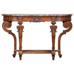 Antique Regency Style Walnut Carved Side Table by L'hoste Et Bernel