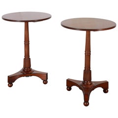 Regency Style Walnut End Tables with Ebony Inlay