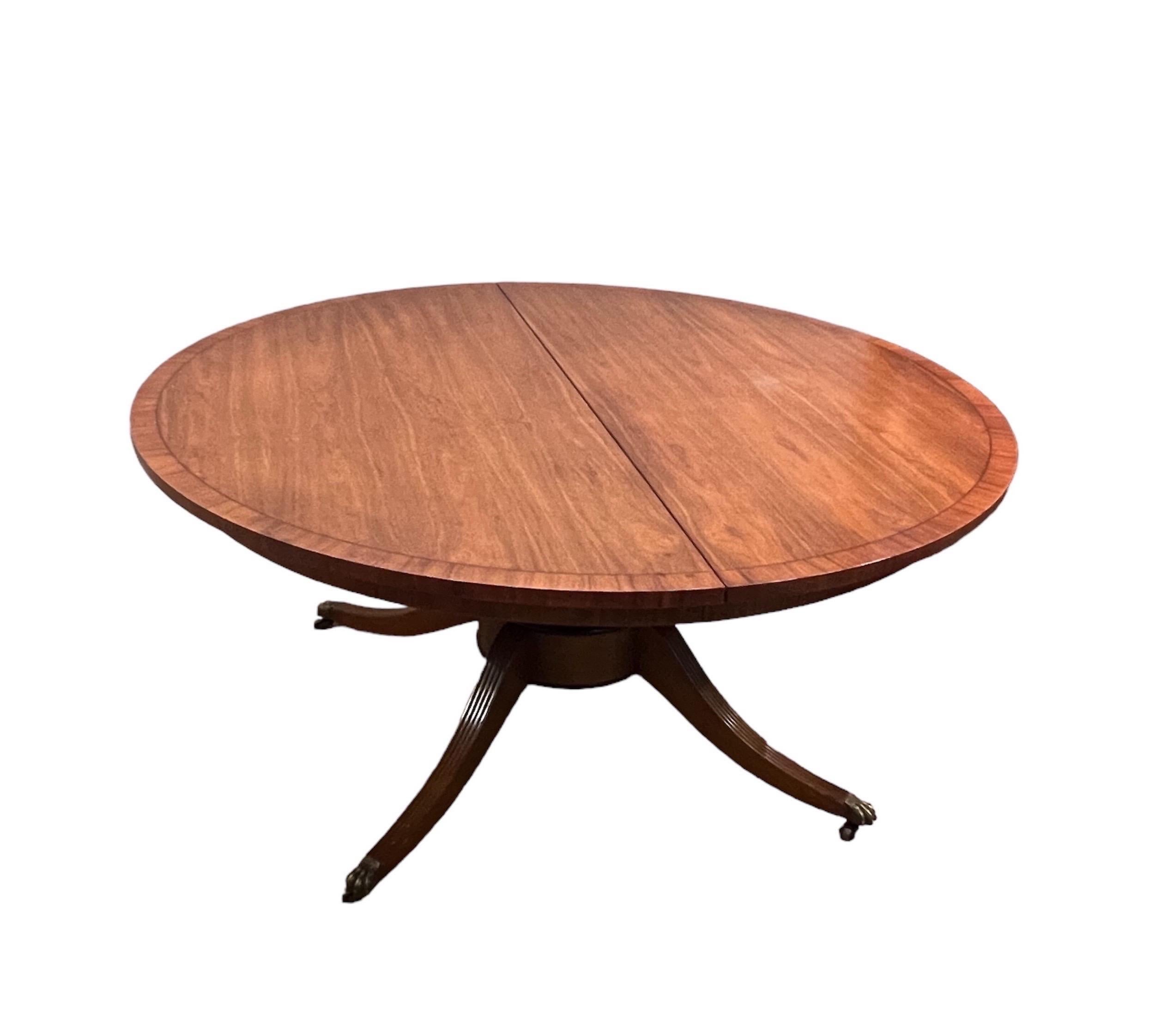 Regency Style Walnut Extension Dining Table with 3 Leaves & Table Pads For Sale 3