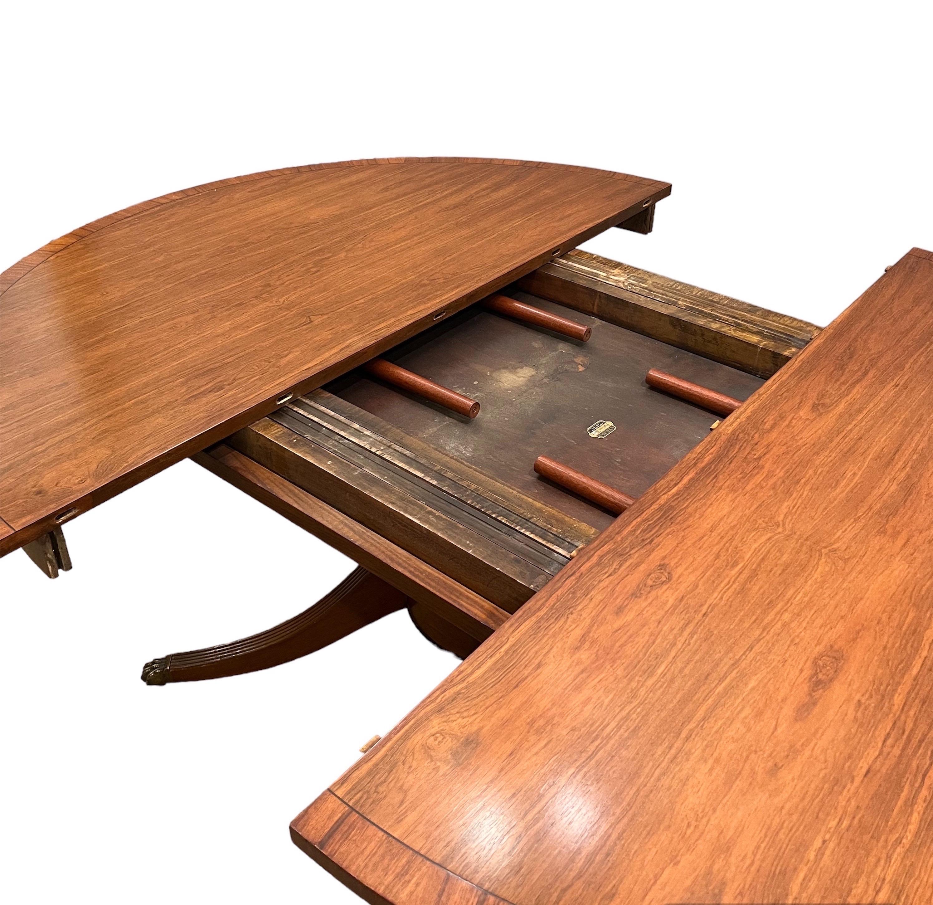 Regency Style Walnut Extension Dining Table with 3 Leaves & Table Pads For Sale 6