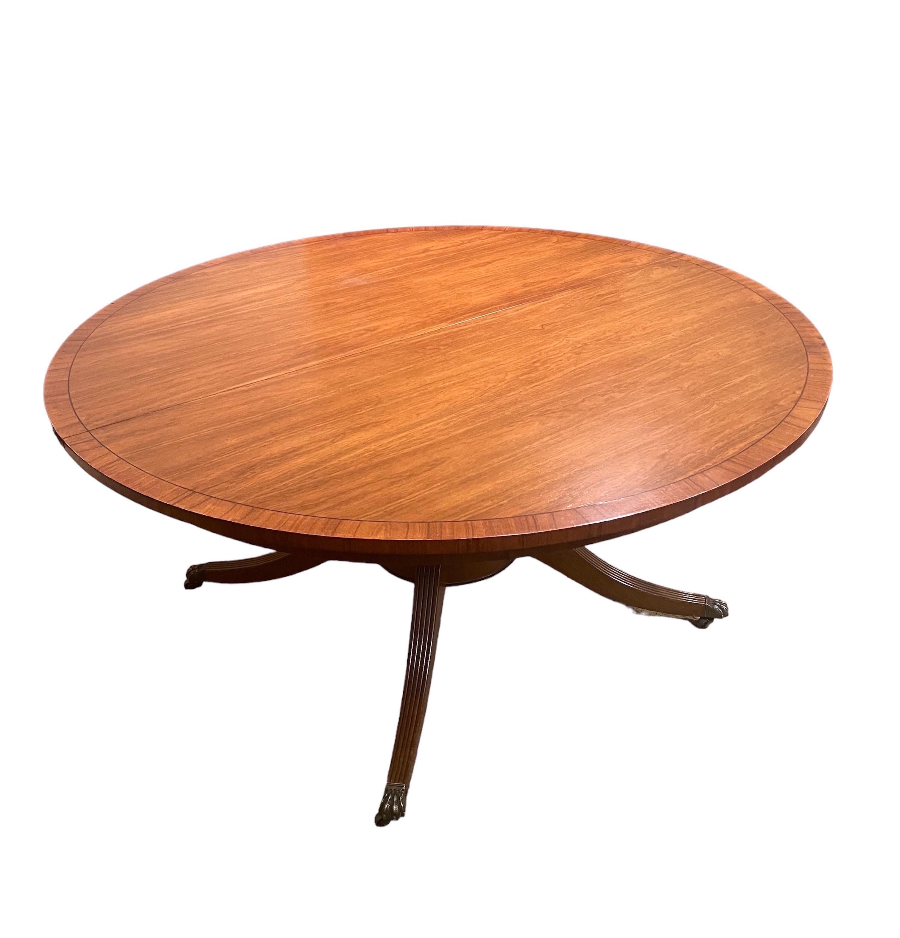 Regency Style Walnut Extension Dining Table with 3 Leaves & Table Pads For Sale 8