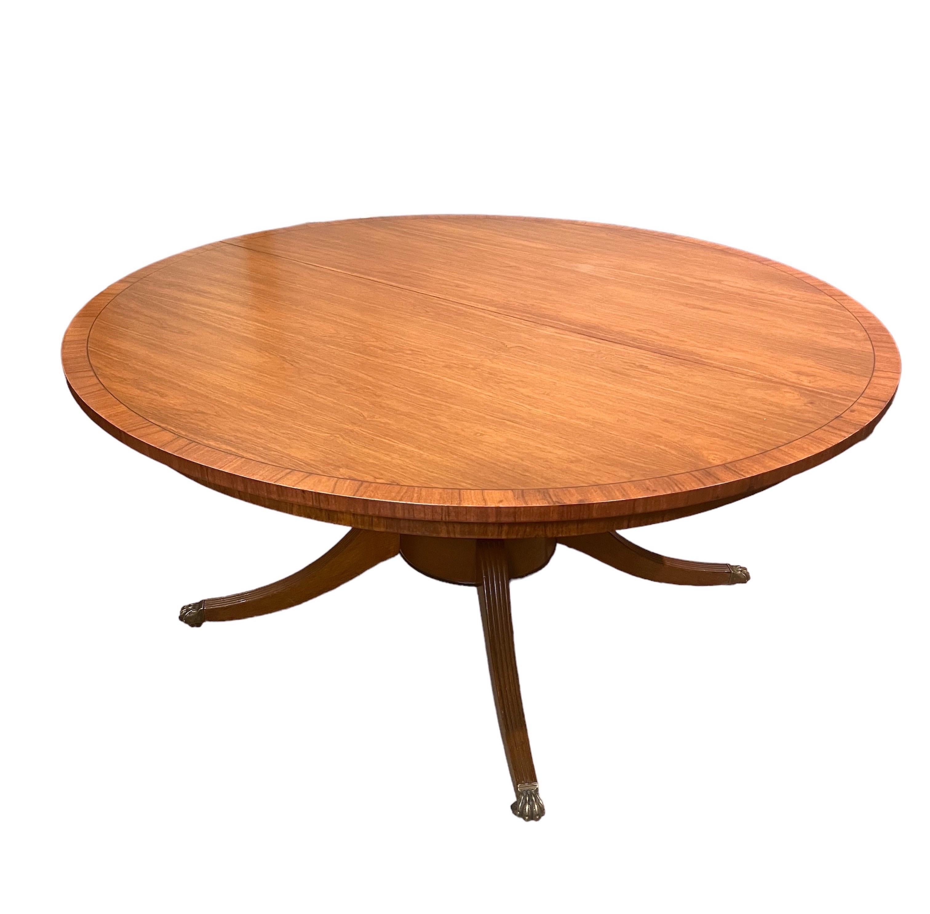 Regency Style Walnut Extension Dining Table with 3 Leaves & Table Pads For Sale 9