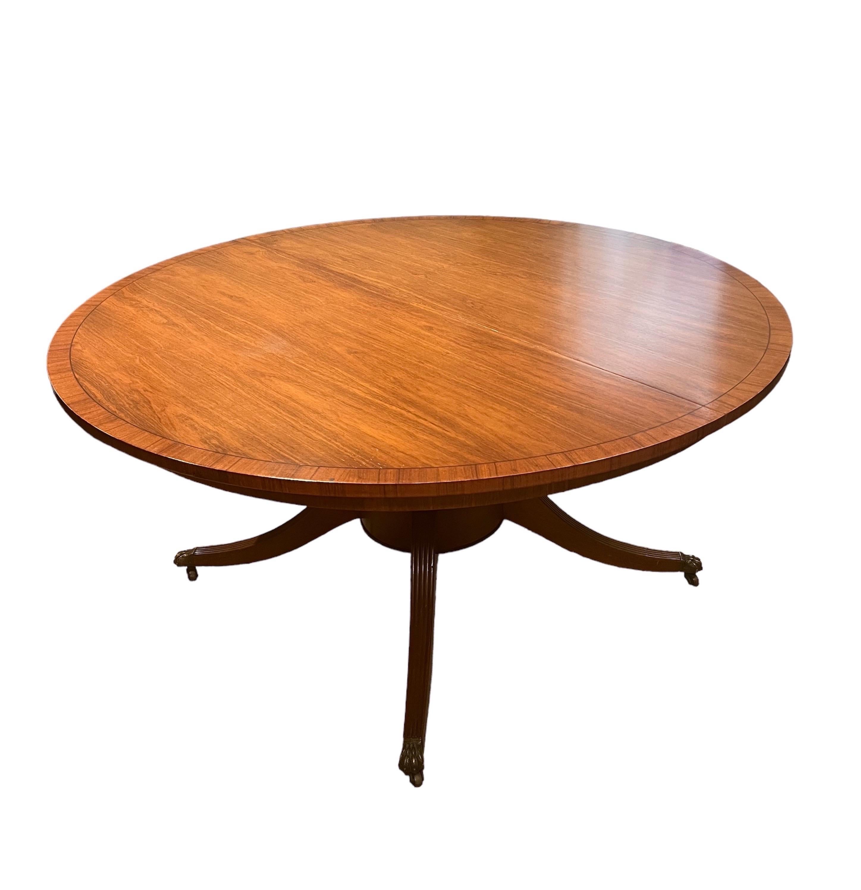 American Regency Style Walnut Extension Dining Table with 3 Leaves & Table Pads For Sale