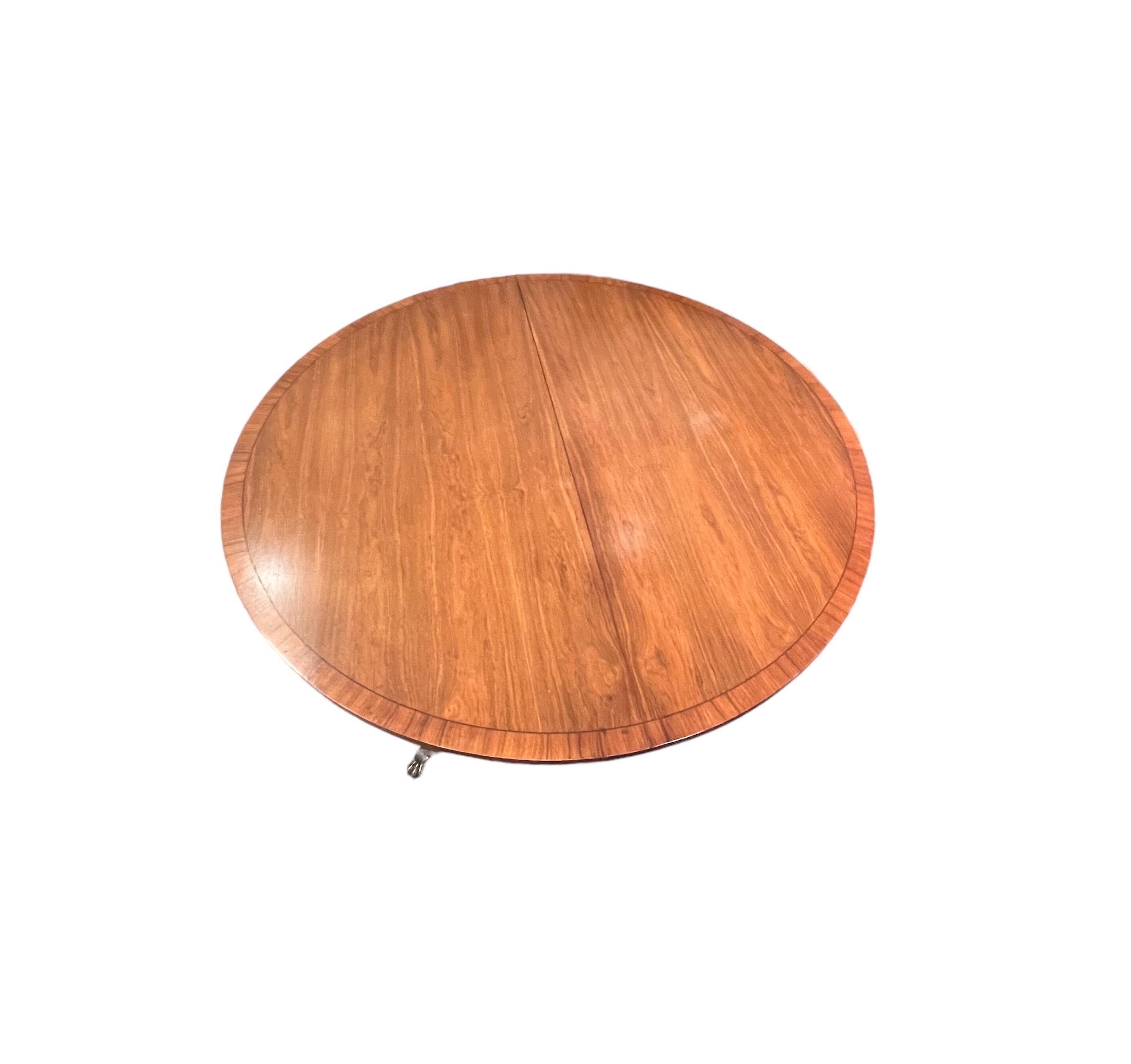 Polished Regency Style Walnut Extension Dining Table with 3 Leaves & Table Pads For Sale