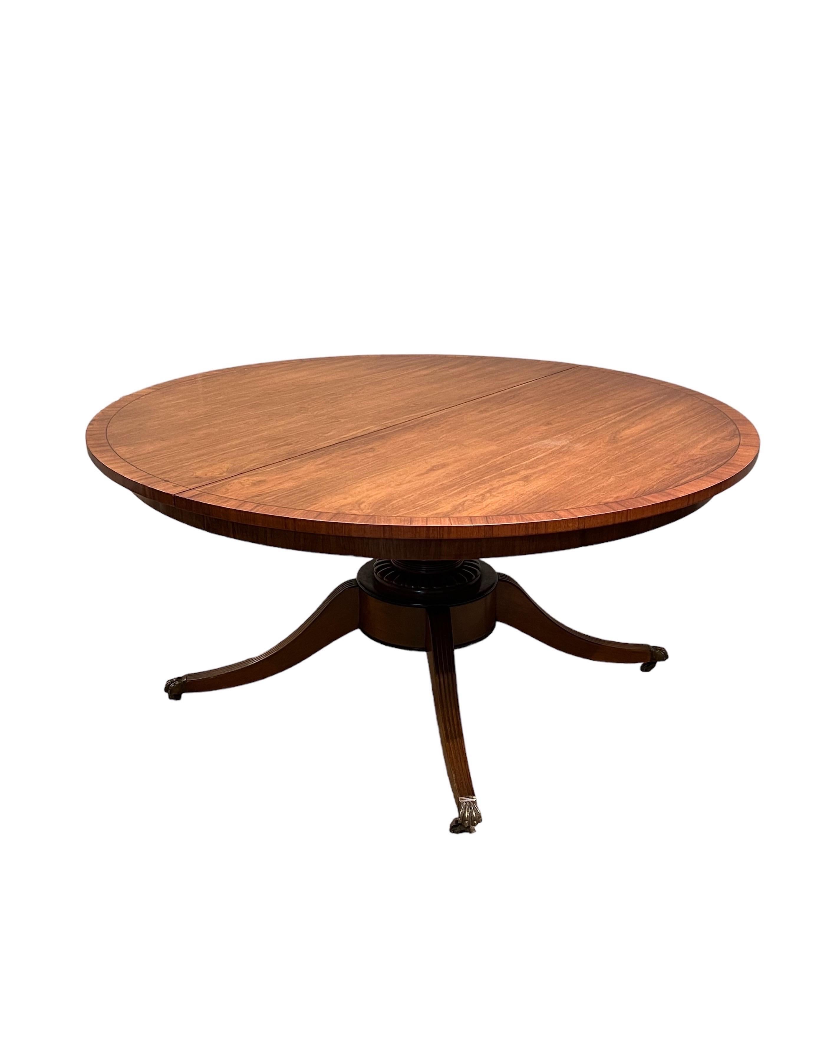 Regency Style Walnut Extension Dining Table with 3 Leaves & Table Pads For Sale 2