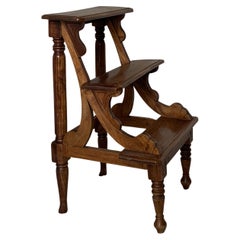 Antique Regency Style Walnut Library Steps