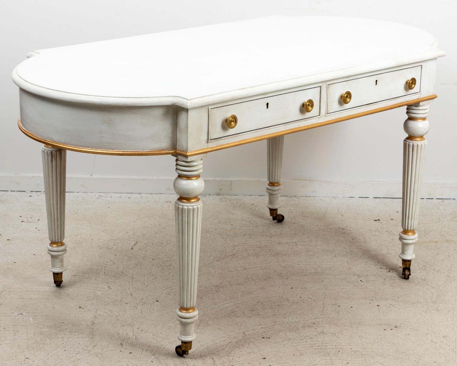 Late 20th Century Regency Style White and Gold Writing Table