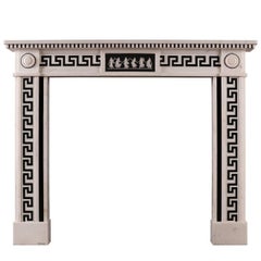 Regency Style White Marble Fireplace with Black Inlay