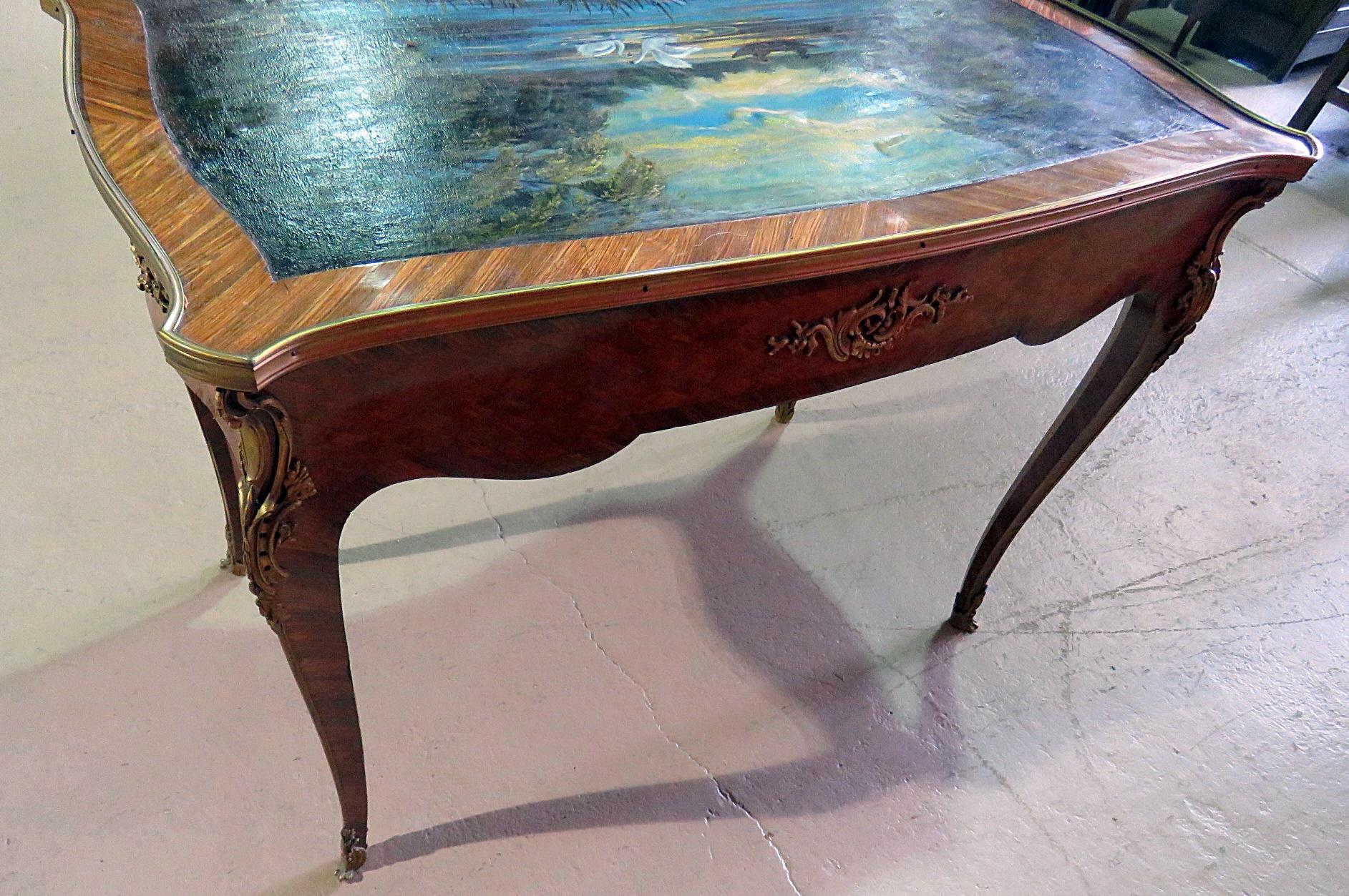 Painted Paint Decorated Antique French Louis XV Ladies Writing Desk Table Manner Linke