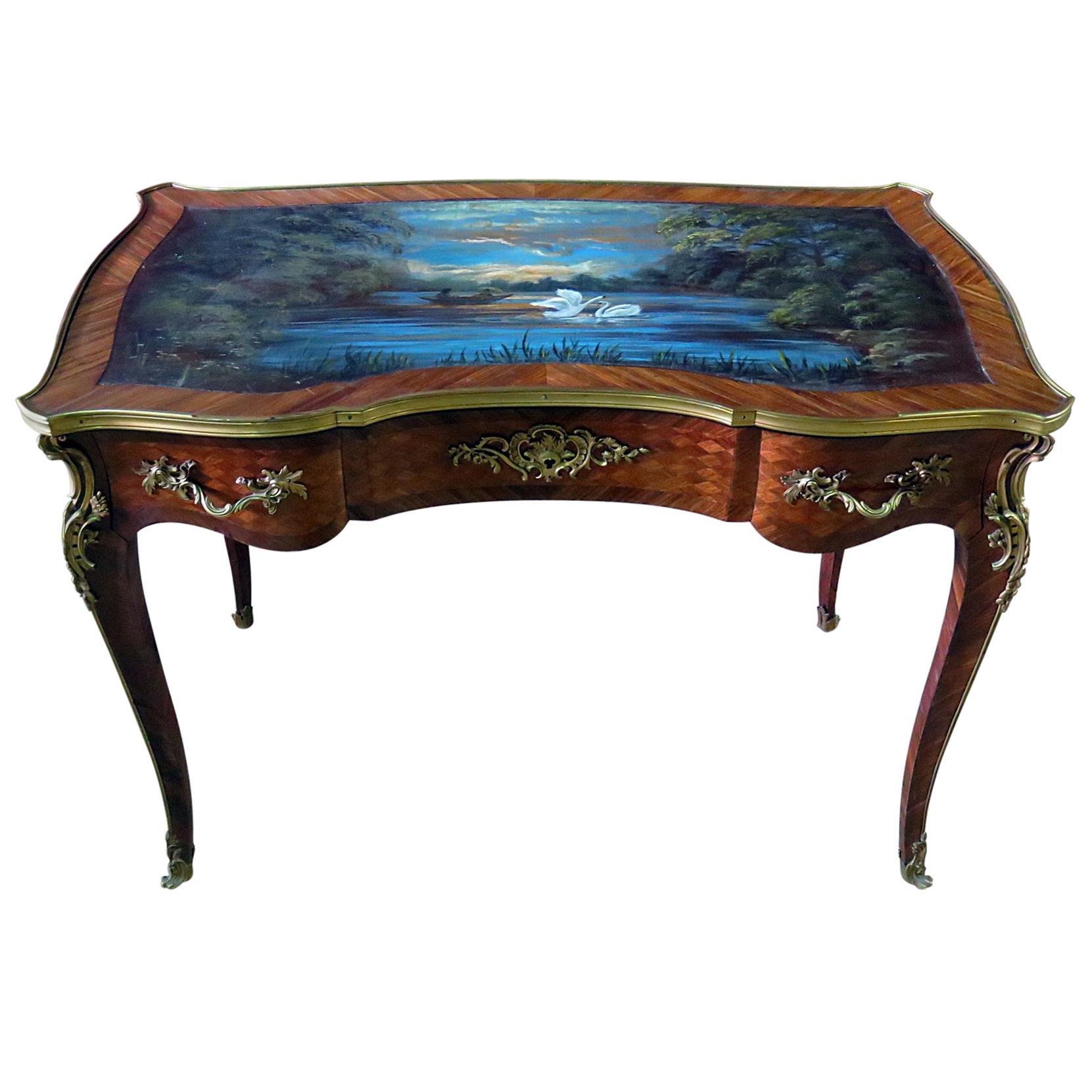 Paint Decorated Antique French Louis XV Ladies Writing Desk Table Manner Linke