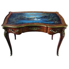 Paint Decorated Vintage French Louis XV Ladies Writing Desk Table Manner Linke