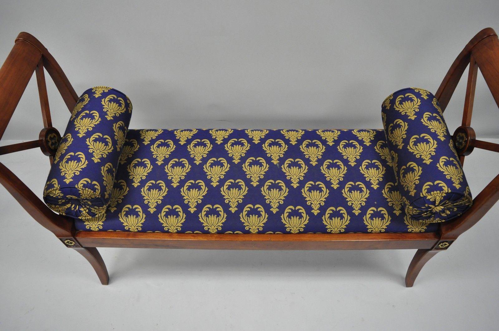 Regency Style X-Form Window Hall Bench Gold Fabric Maitland-Smith Attributed In Good Condition In Philadelphia, PA