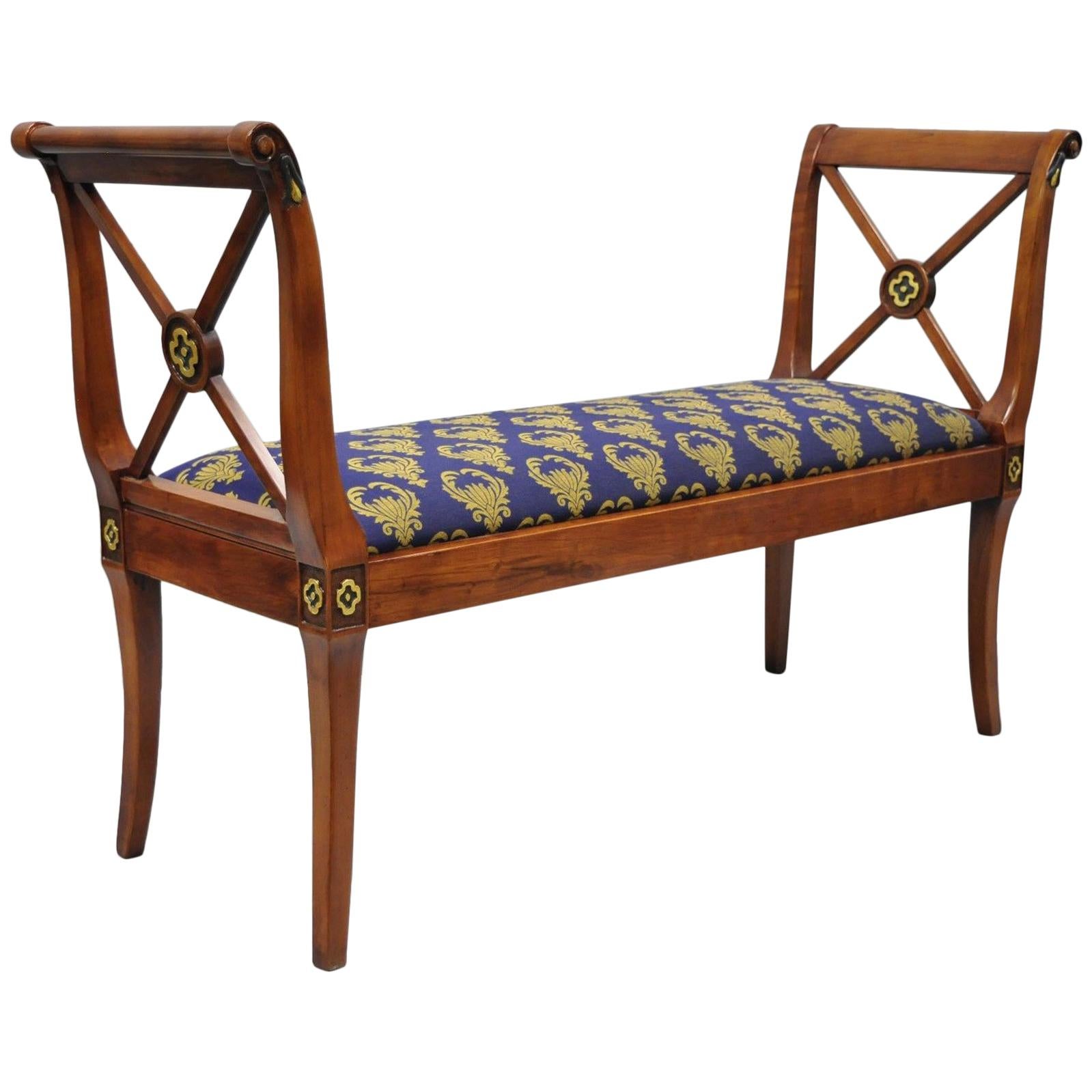 Regency Style X-Form Window Hall Bench Gold Fabric Maitland-Smith Attributed