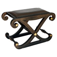 Vintage Regency Style X Bench with Faux Leather  