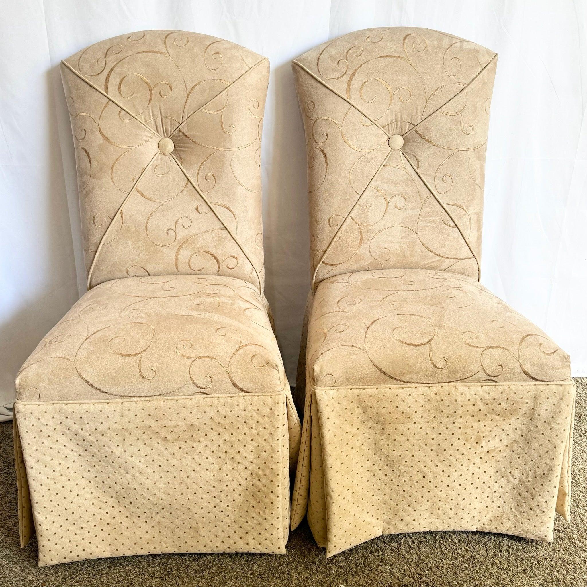 Chaises de salle à manger à jupe en tissu Tan et Gold Regency - Lot de 6 en vente 4