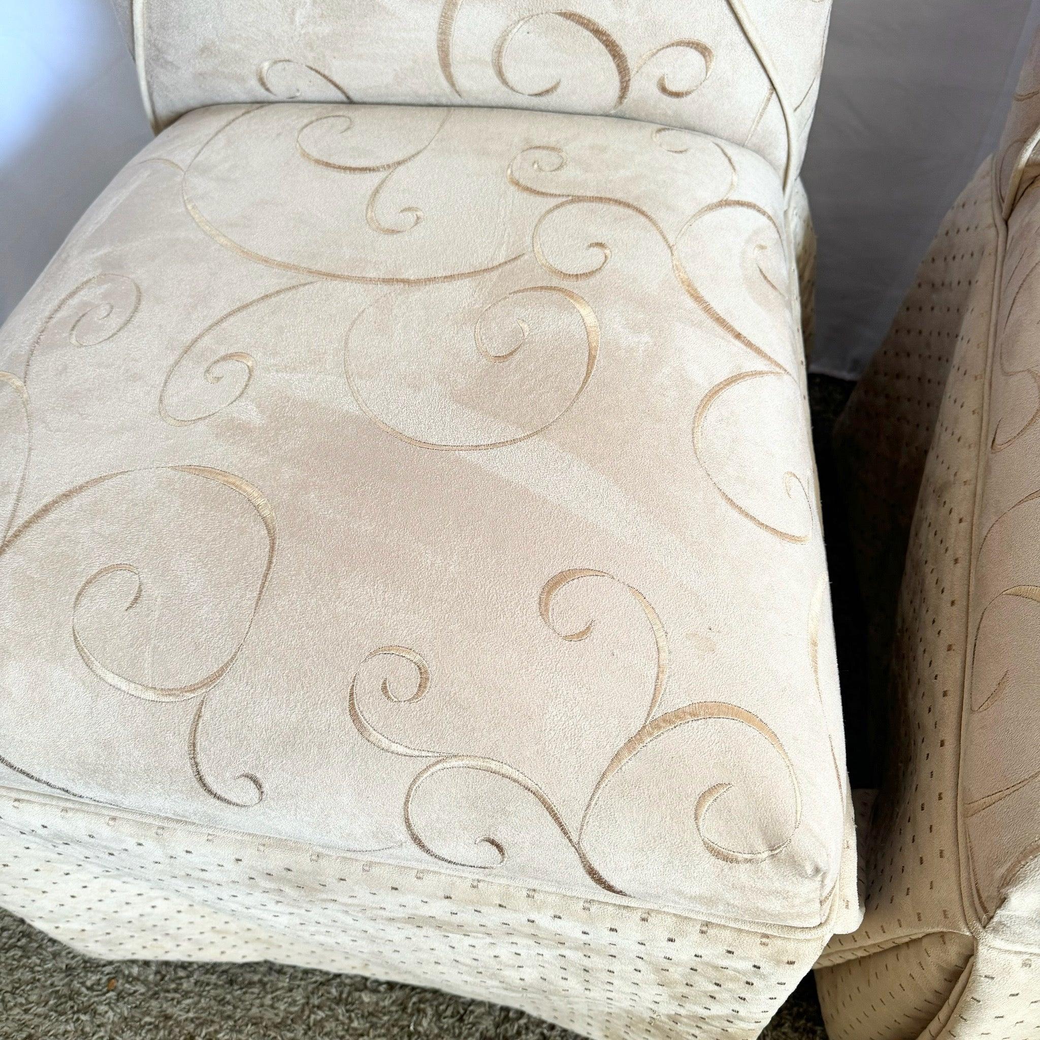 XXIe siècle et contemporain Chaises de salle à manger à jupe en tissu Tan et Gold Regency - Lot de 6 en vente