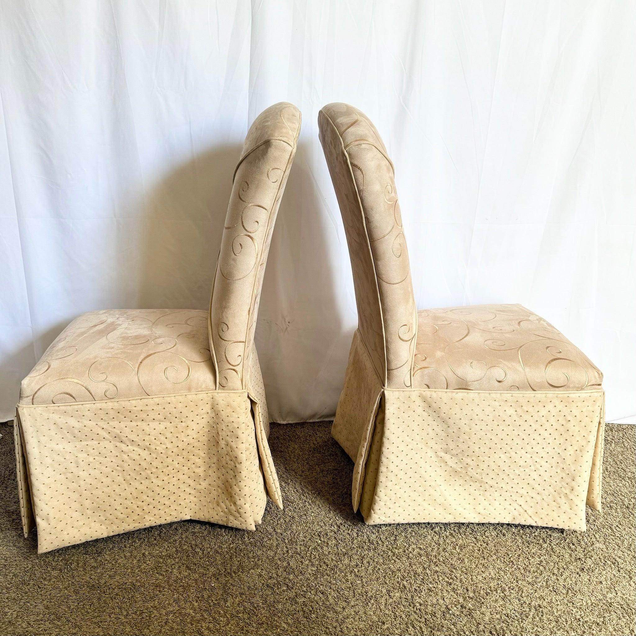 Chaises de salle à manger à jupe en tissu Tan et Gold Regency - Lot de 6 en vente 3