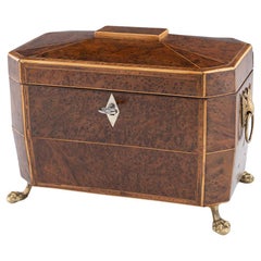 Regency Tea Caddy of Sarcophagus Form in Burr Yew c1820