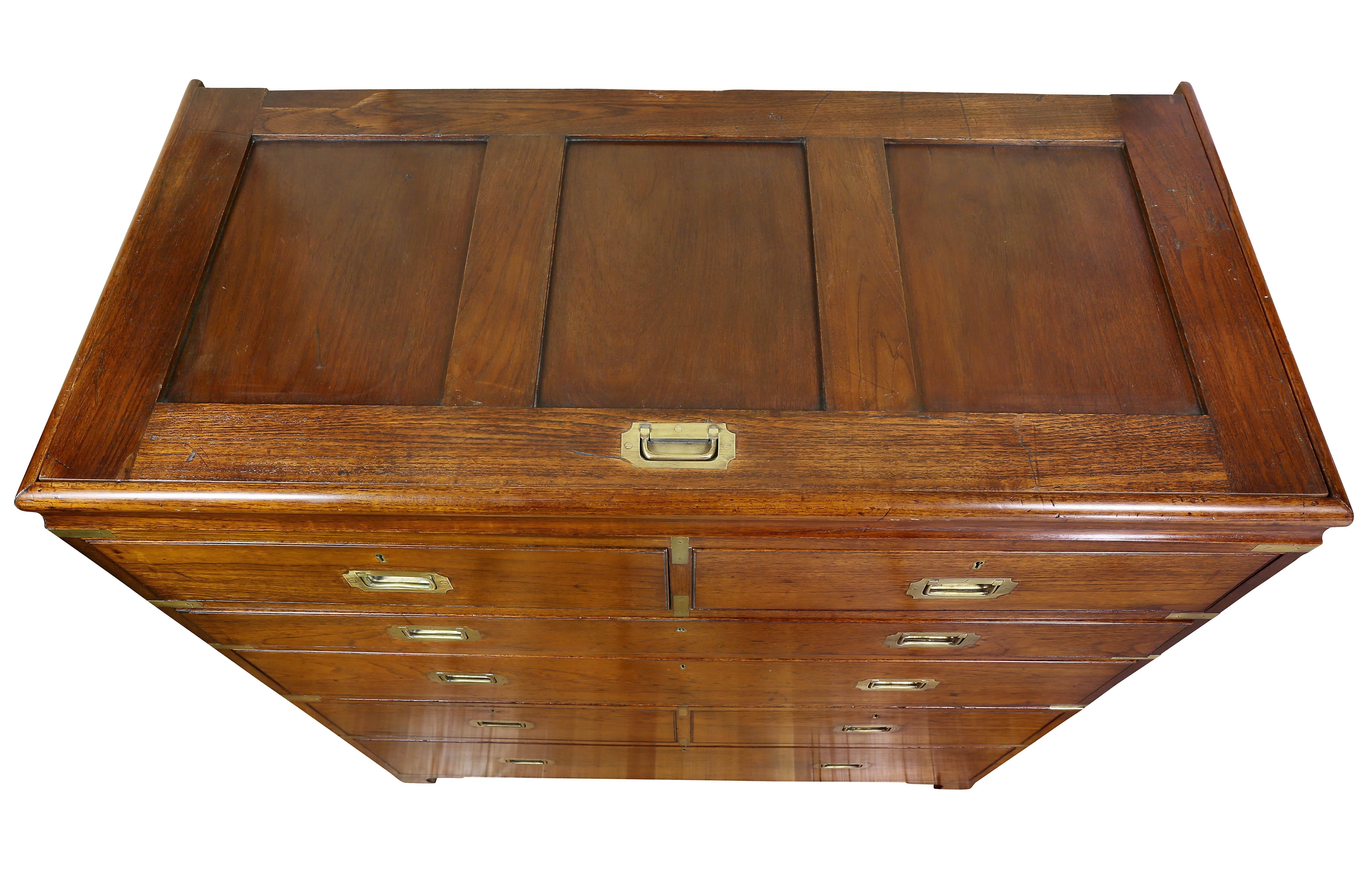 English Regency Teakwood and Brass-Mounted Campaign Chest