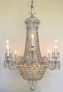 Regency Tent-and-Basket Silver Plate & Crystal Chandelier / Gasolier Eight Light
