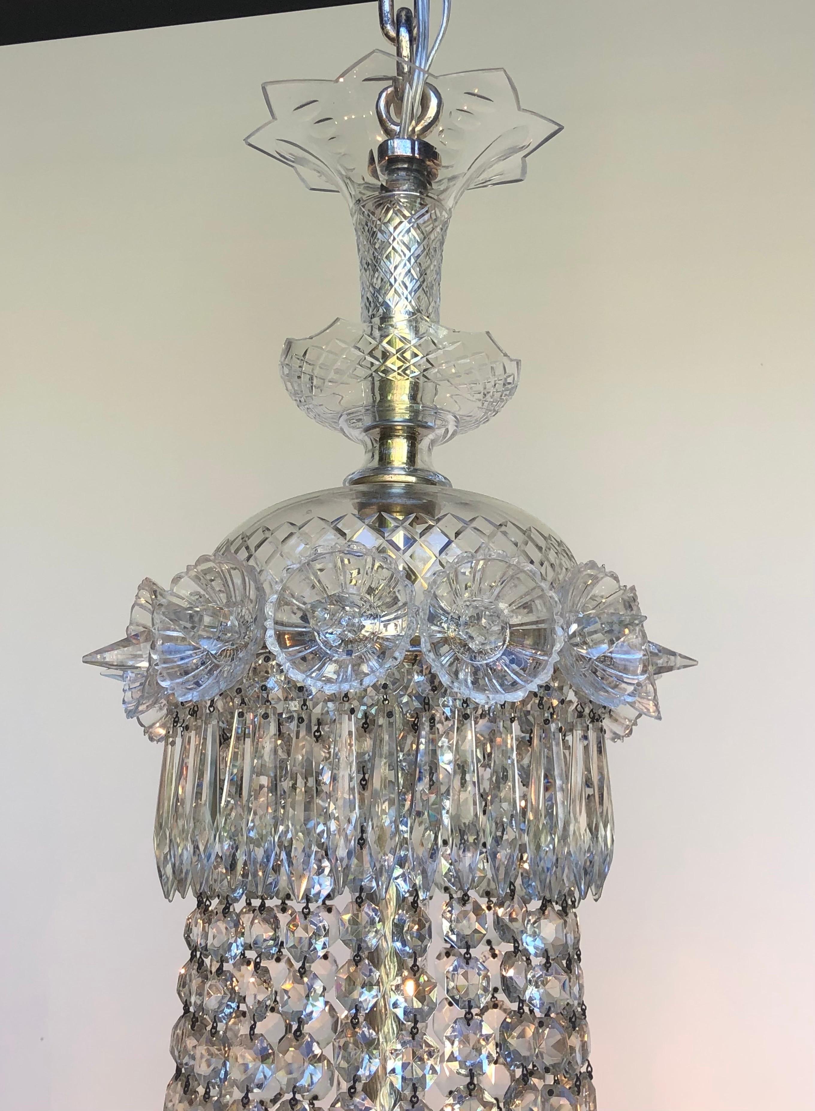 Regency Tent-and-Basket Silver Plate & Crystal Chandelier / Gasolier Eight Light In Good Condition For Sale In Charleston, SC