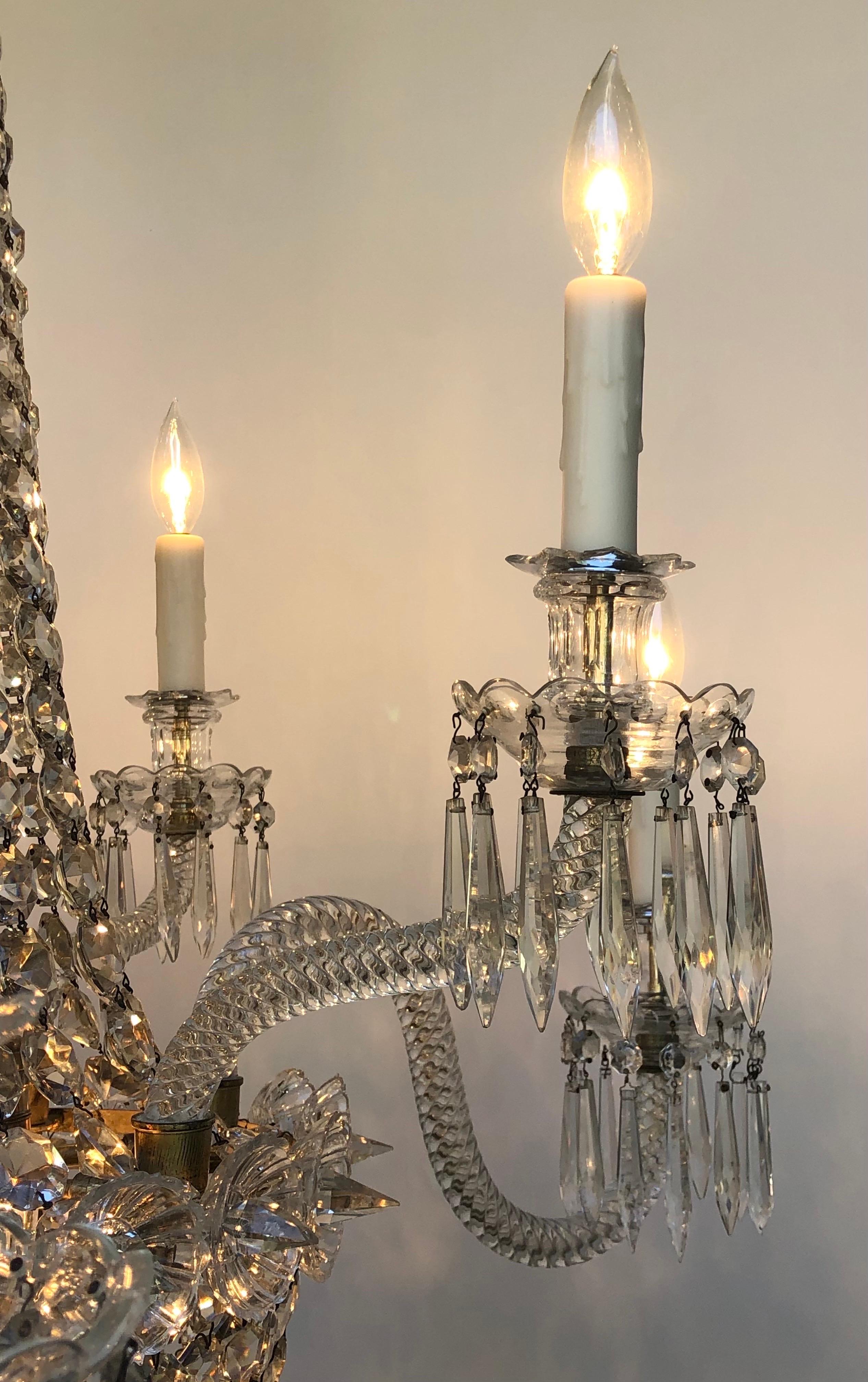 Regency Tent-and-Basket Silver Plate & Crystal Chandelier / Gasolier Eight Light For Sale 2
