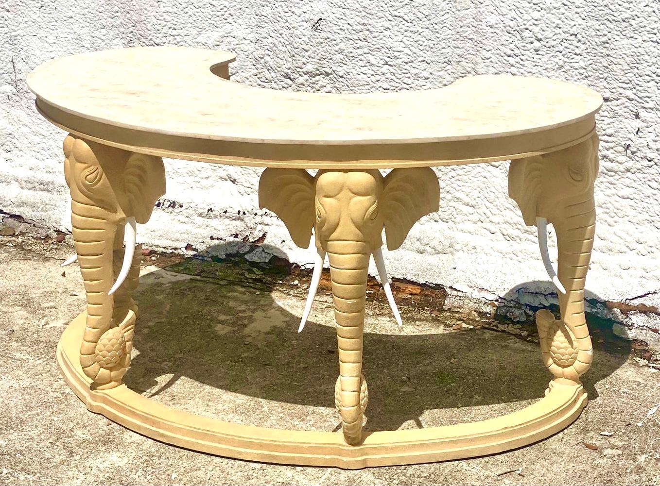 Late 20th Century Regency Tessellated Stone Curved Elephant Desk and Matching Chair