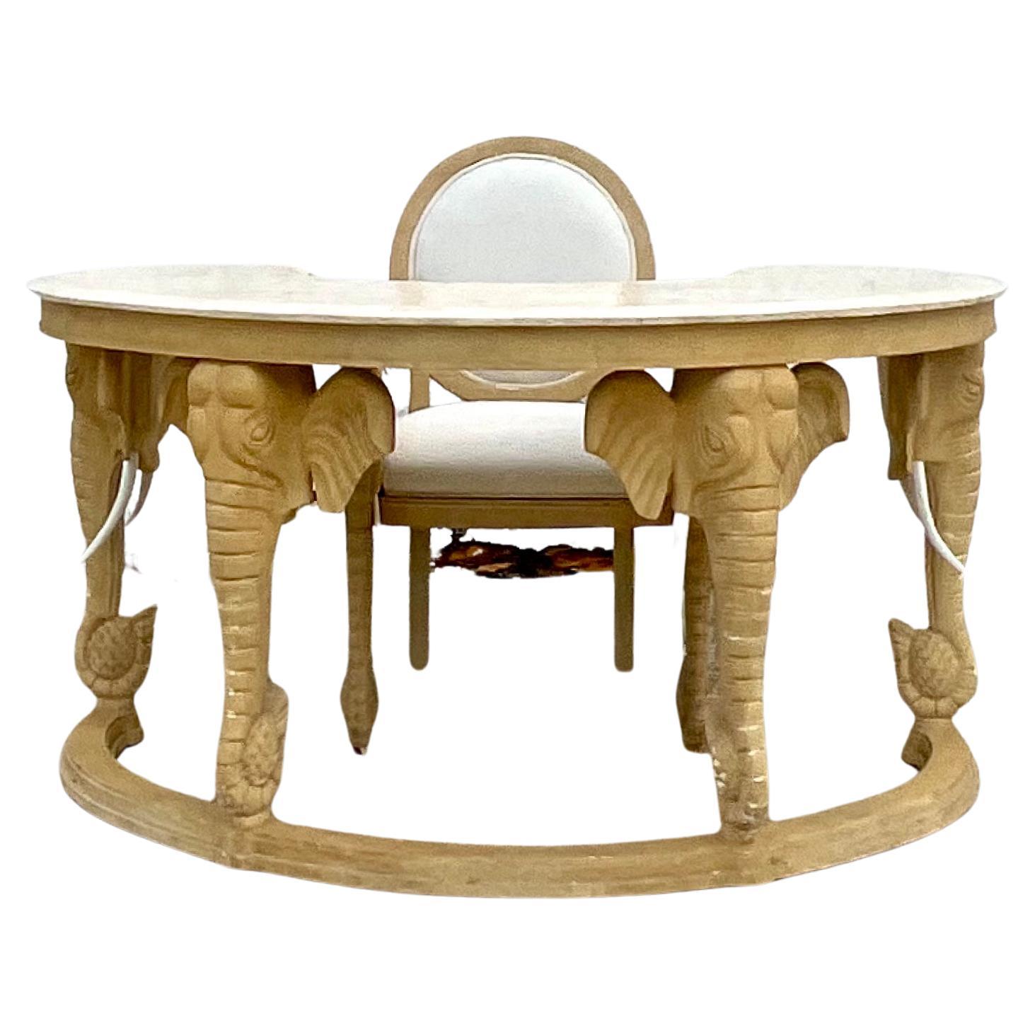 Regency Tessellated Stone Curved Elephant Desk and Matching Chair