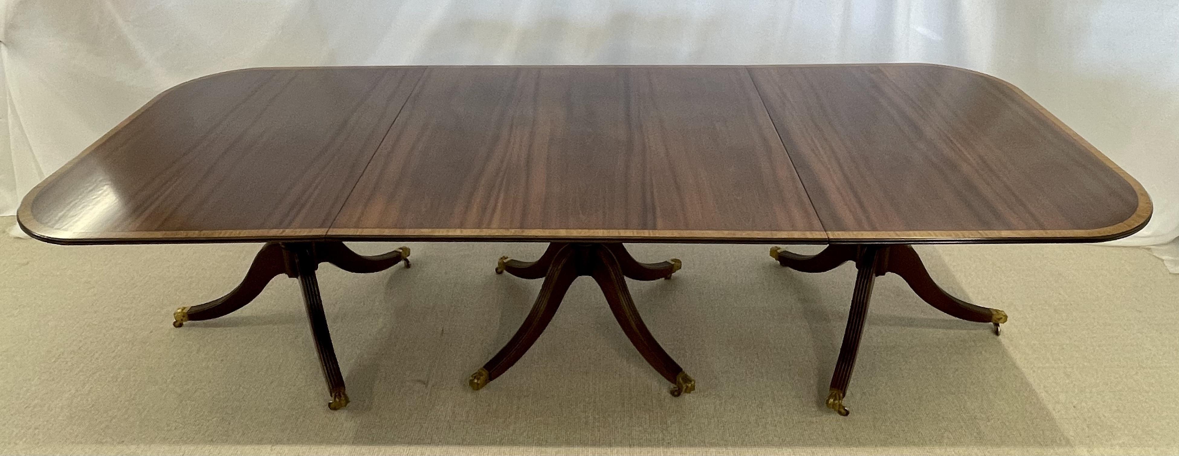 Georgian Regency Three-Pedestal Tilt-Top Dining Table, Banded, 19th/20th Century
