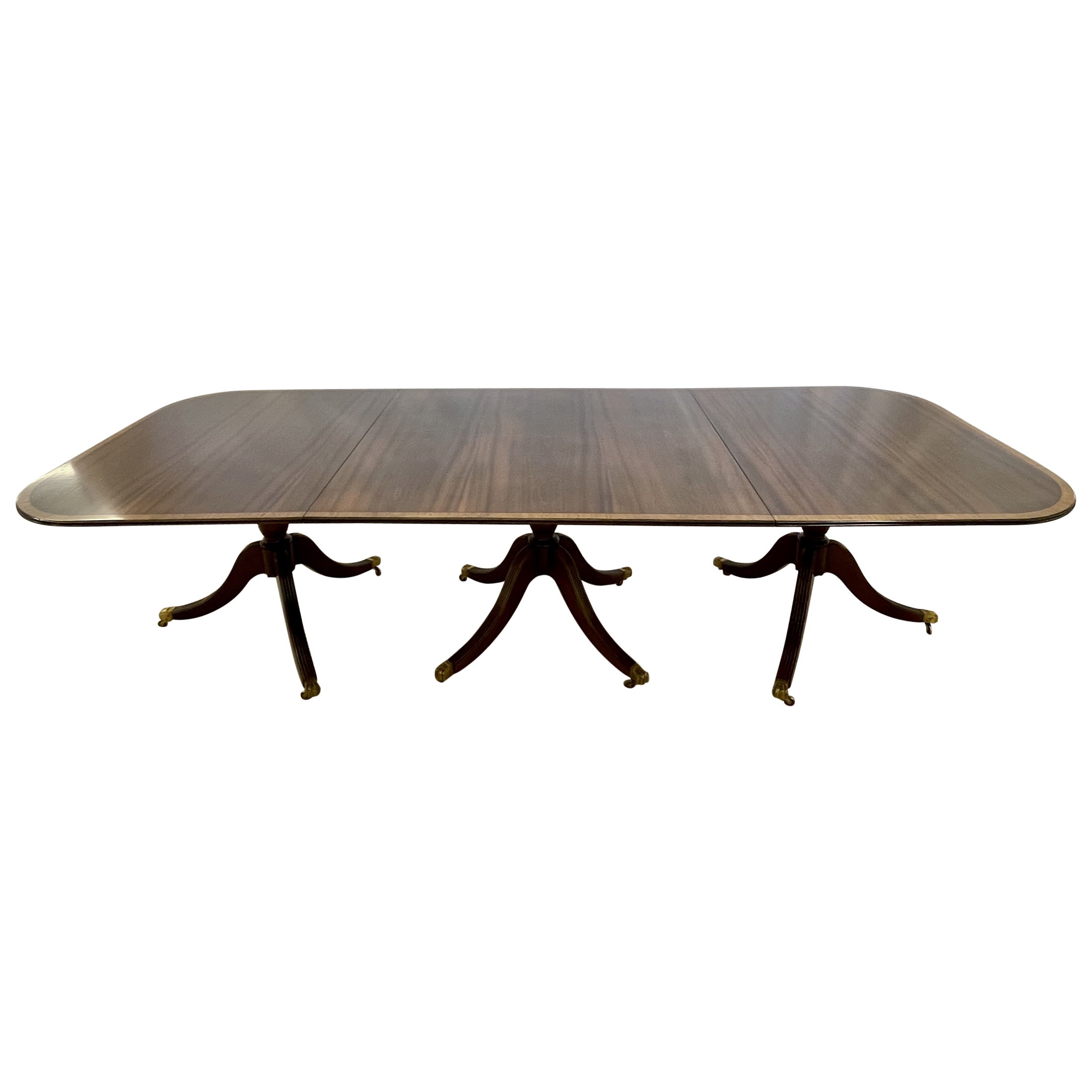Regency Three-Pedestal Tilt-Top Dining Table, Banded, 19th/20th Century