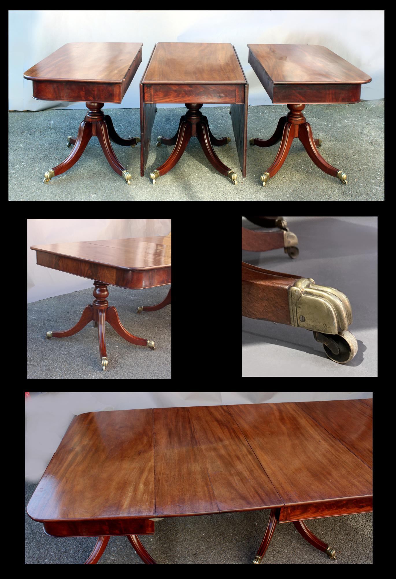 Regency Three Pillar Mahogany Dining Table For Sale 6
