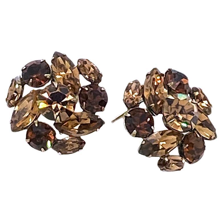 Regency Topaz Rhinestone Clip-on Earrings For Sale