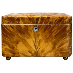Regency Tortoise Shell Tea Caddy with Sterling Silver Monogrammed EH, circa 1820
