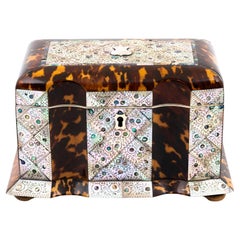 Used Regency Tortoiseshell and Mother of Pearl Serpentine Tea Caddy