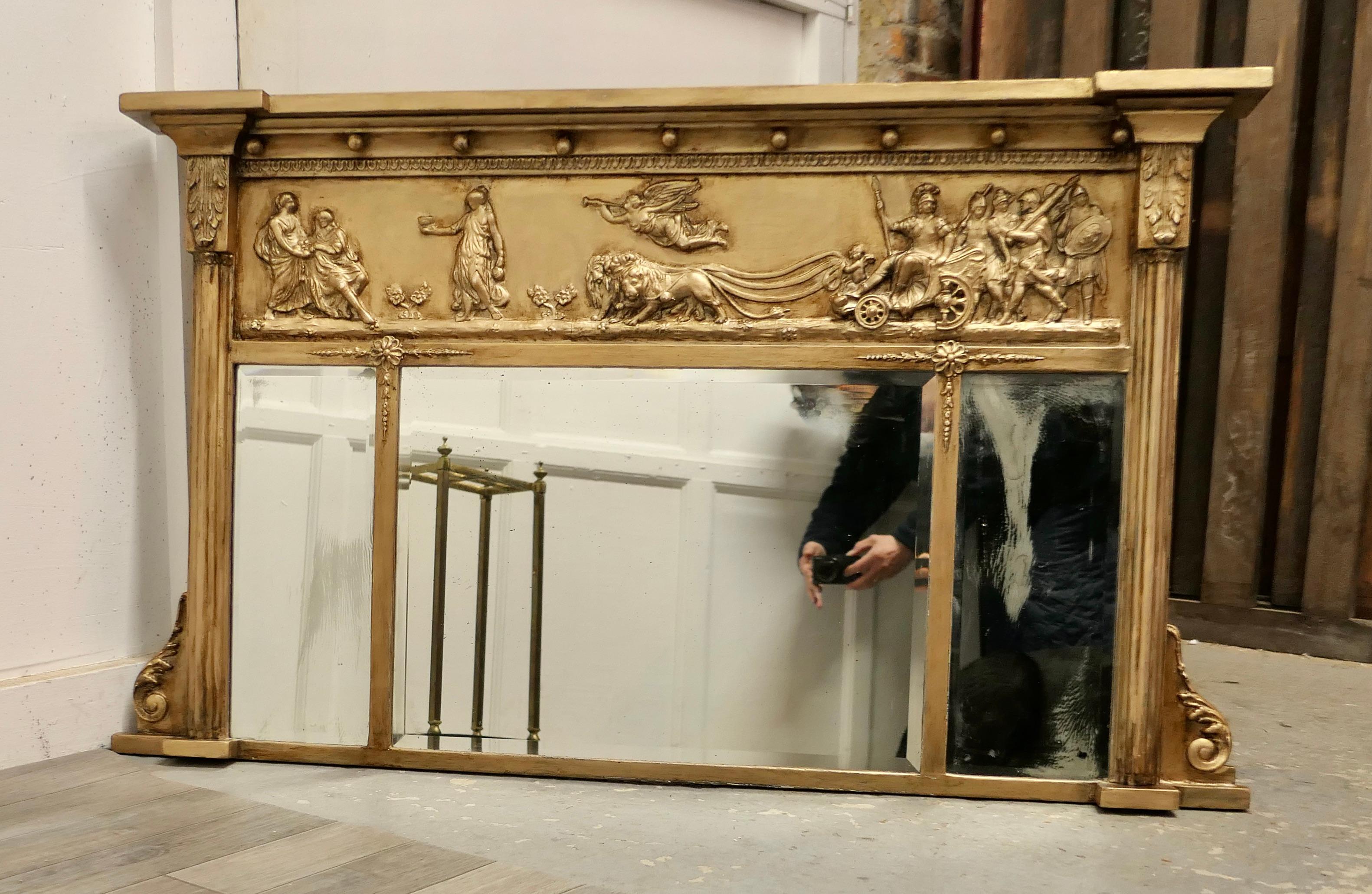 Regency Triple Plate Gilt Mirror or Over Mantle In Good Condition In Chillerton, Isle of Wight