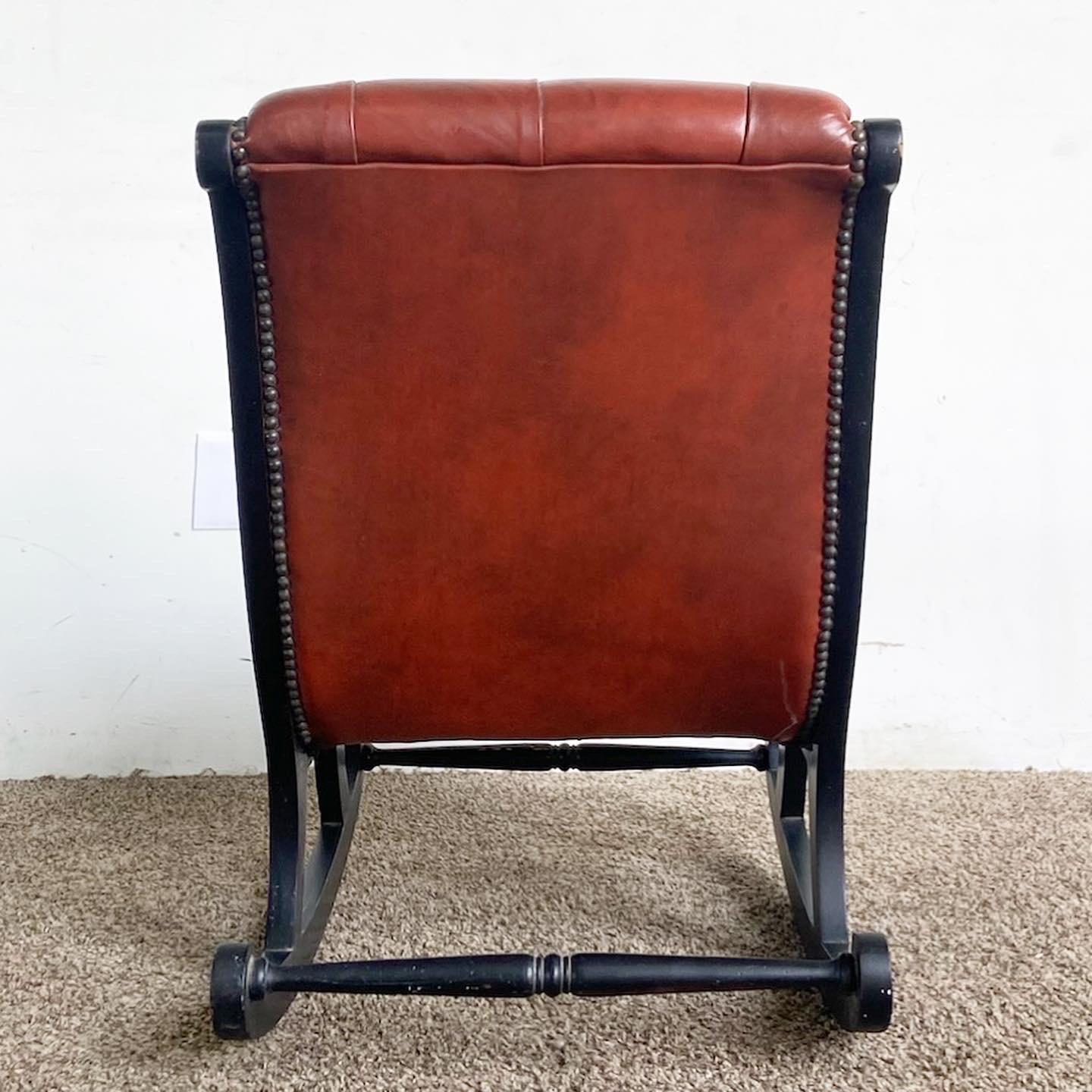American Regency Tufted Leather Rocking Chair For Sale