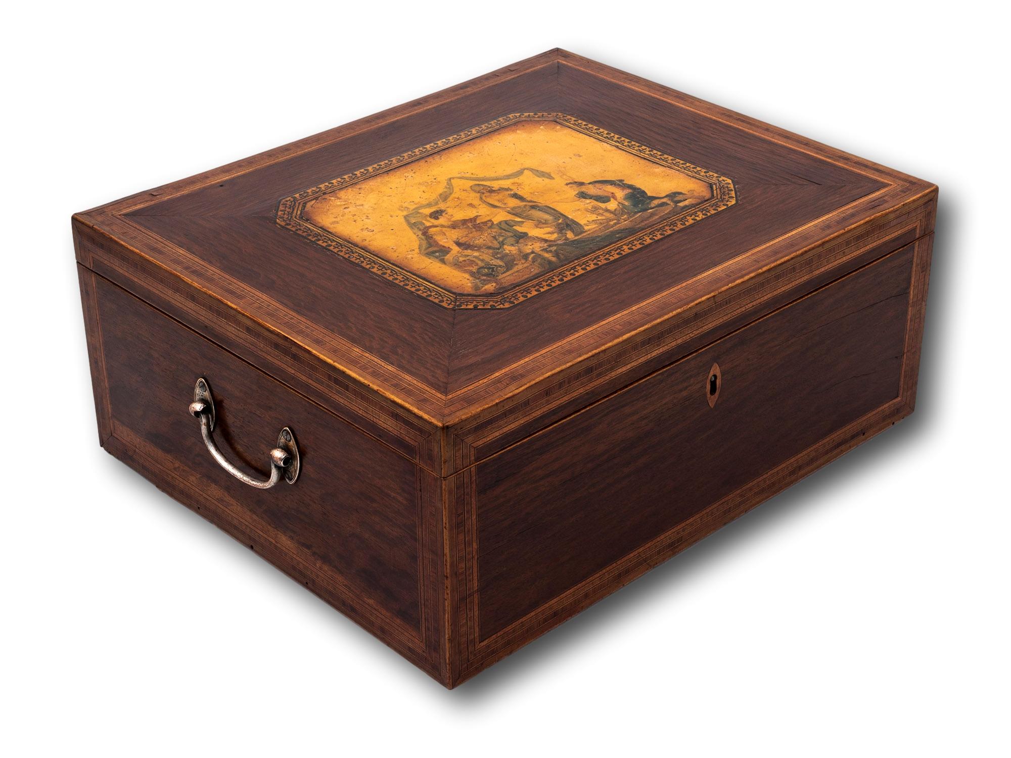 Hand-Painted Regency Tunbridge Ware Sewing Box For Sale
