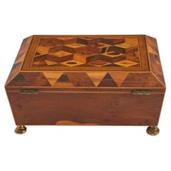 Regency Tunbridge Ware Work Box with Brass Feet c1825
