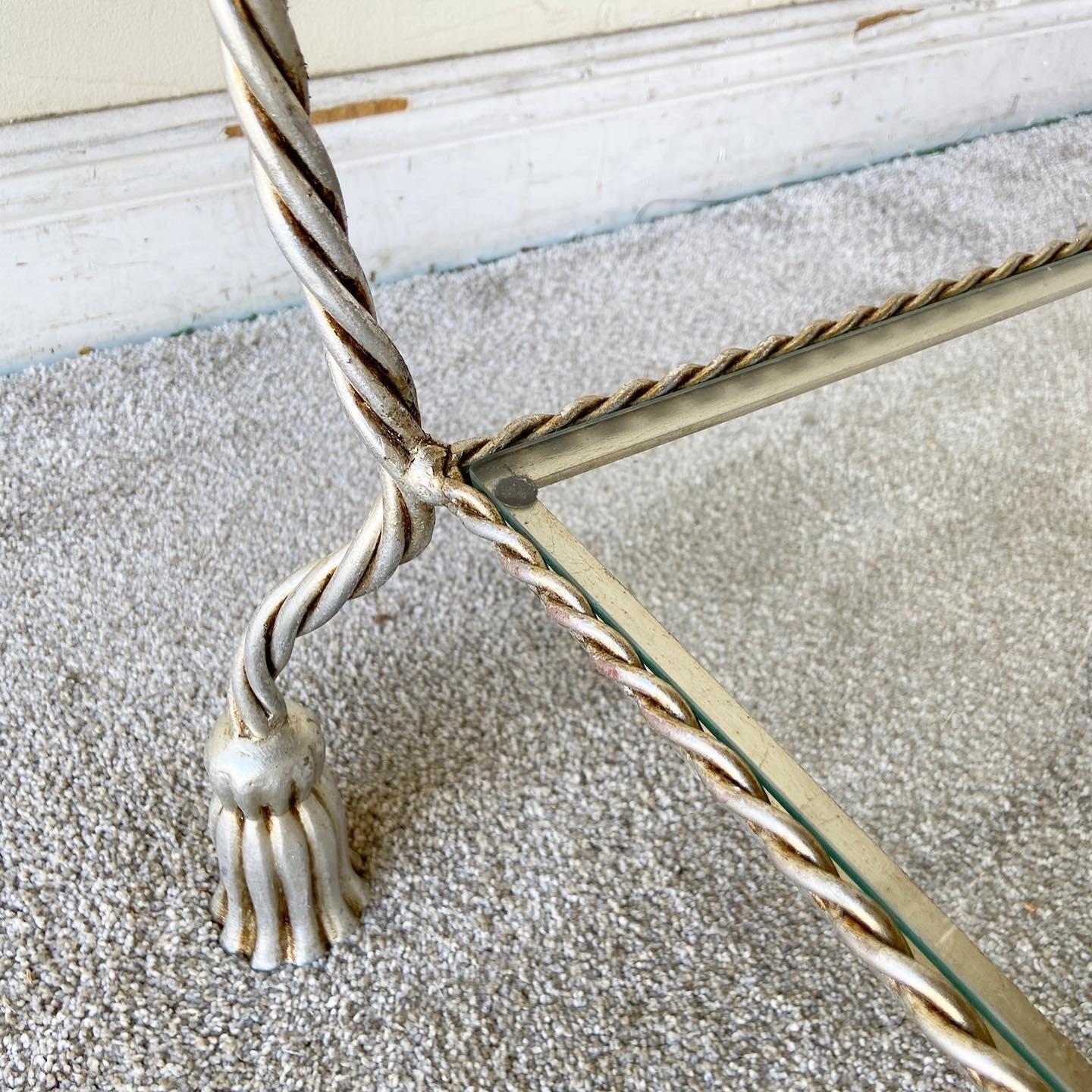 Regency Twisted Metal Rope 4 Tier Glass Shelf Etagere For Sale 4