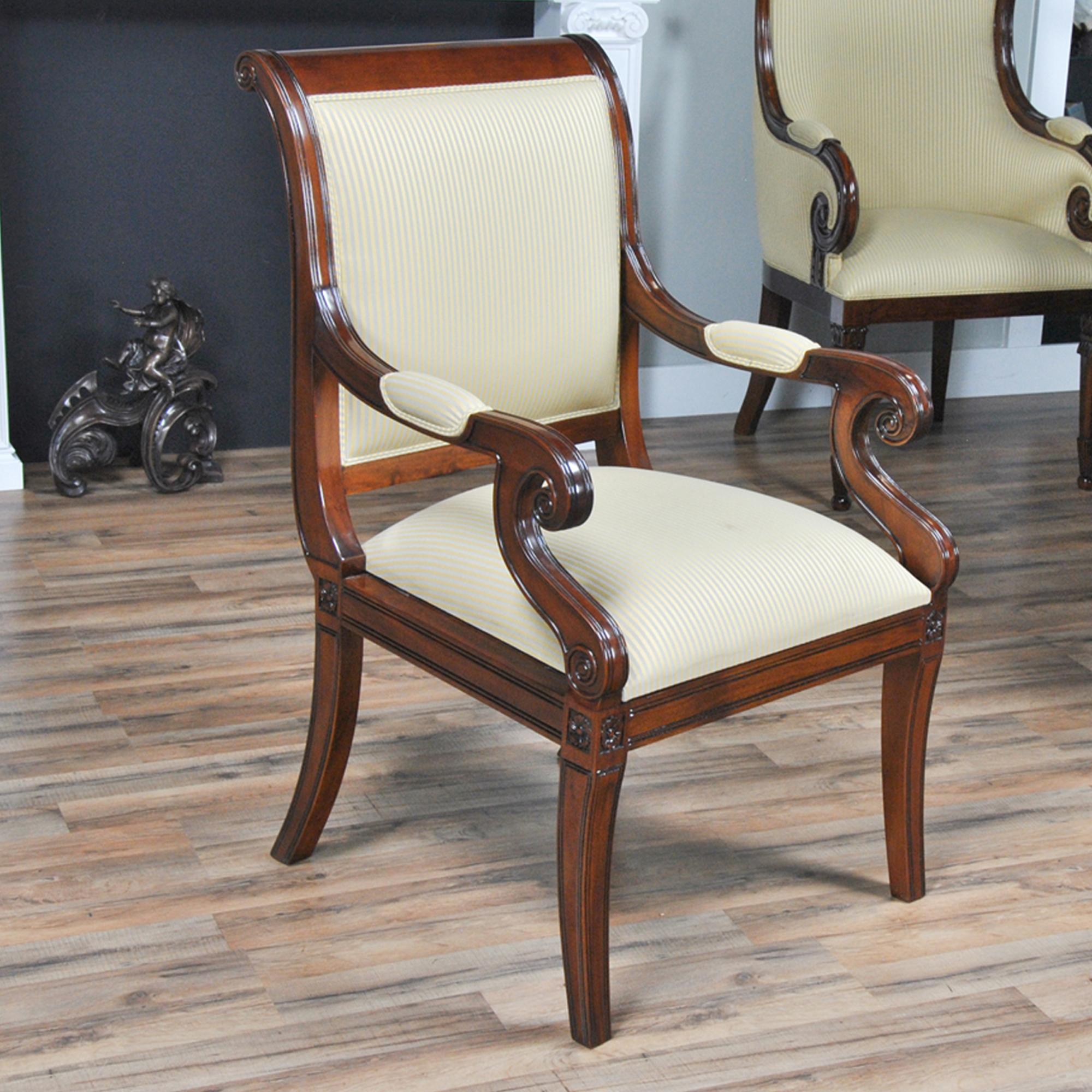 Hand-Carved Regency Upholstered Chairs, Set of 10  For Sale