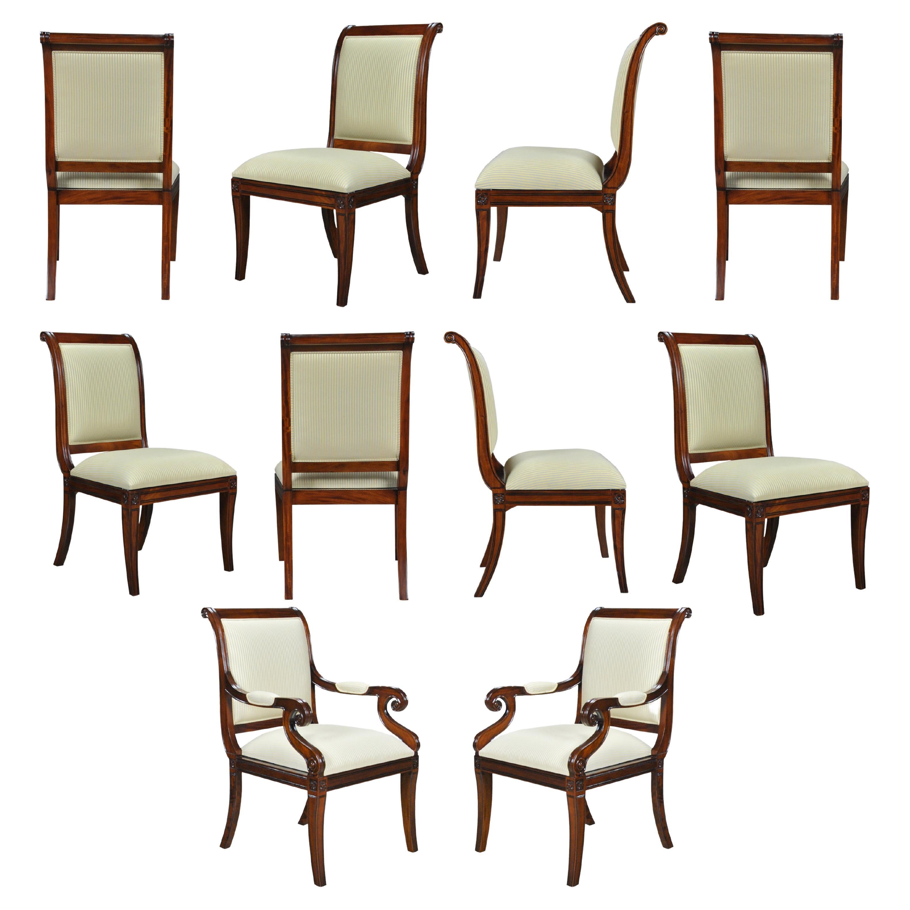 Regency Upholstered Chairs, Set of 10 